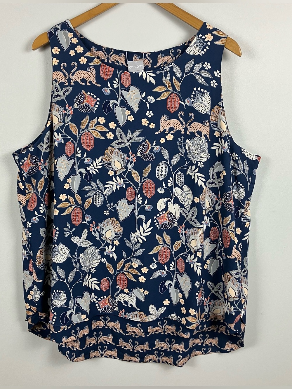 Chico’s Reversible Tank Top Blouse Size 3 US 16/18 Leopard Floral Whimsical NWT